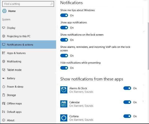 Turn off Notifications in Windows 10